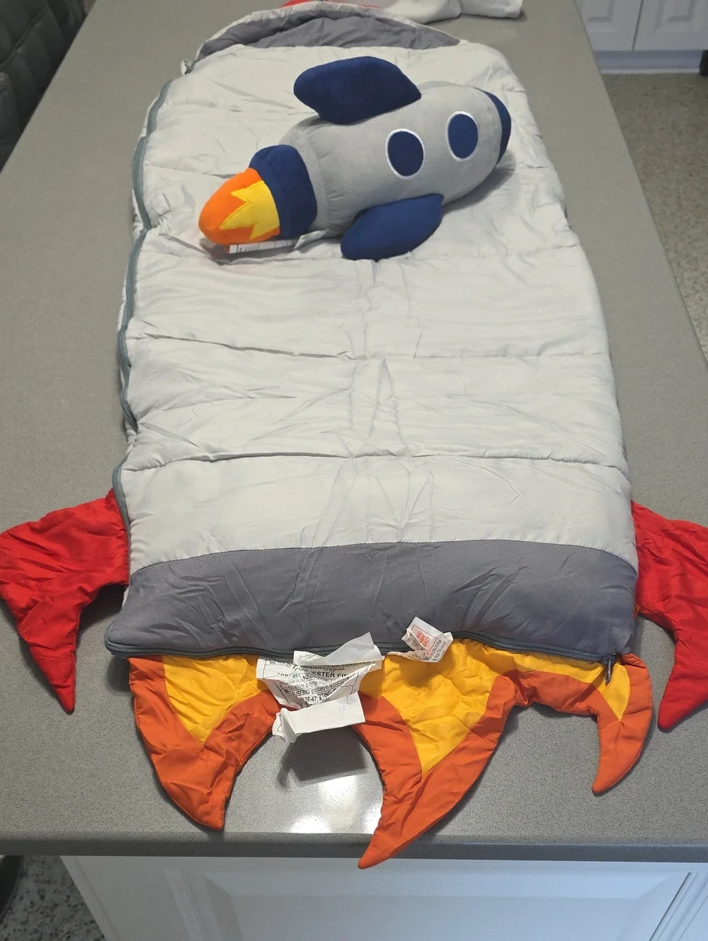 Ozark Trail Kids Rocket Sleeping Bag in Gray with Red & Orange Flame Accents